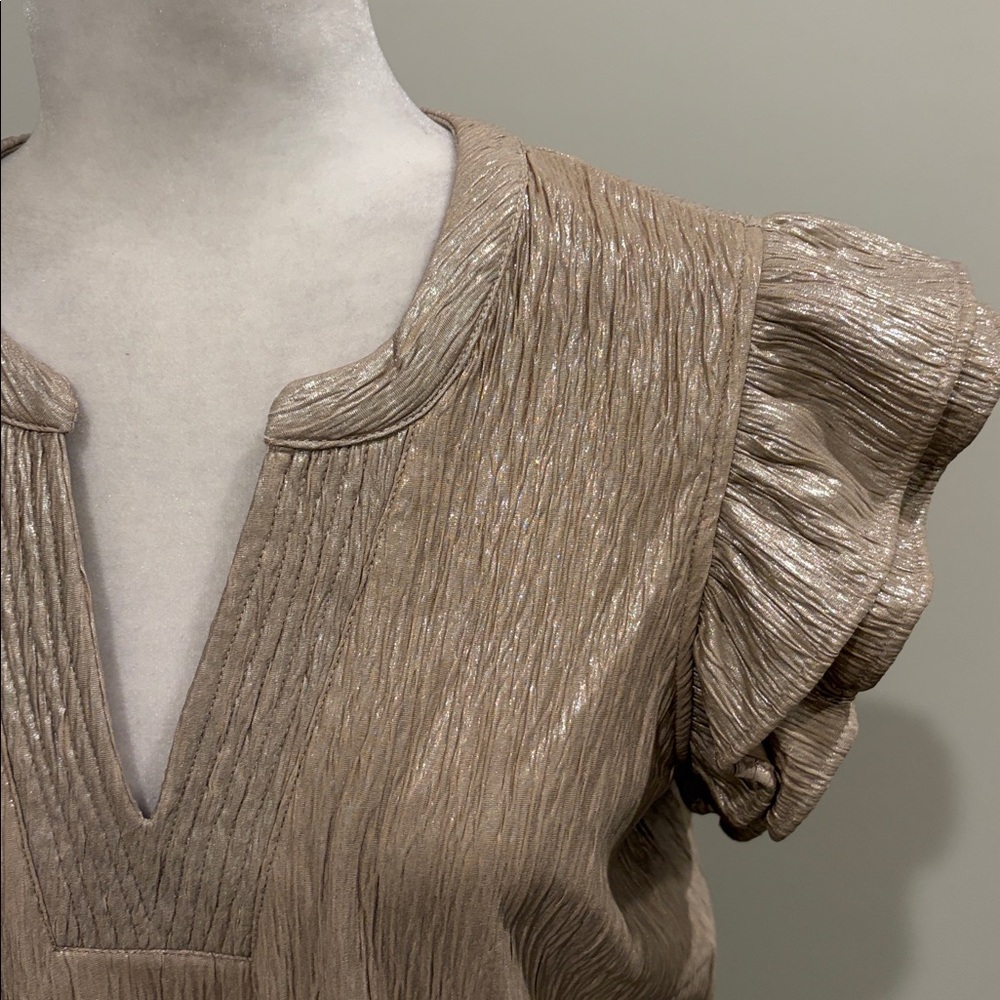 New With tags Avara Boutique Champagne Flutter Sleeve Top Sz M - Picture 3 of 10